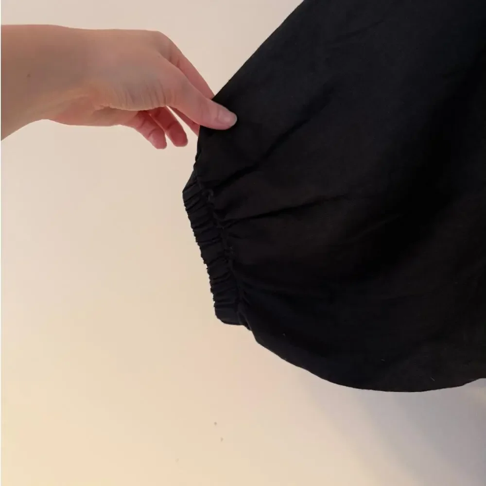 Lanhtropy Black Linen Balloon Sleeve Top - Picture 4 of 4
